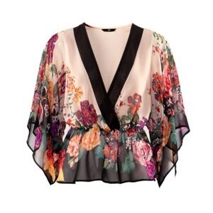 H&M sheer floral kimono blouse